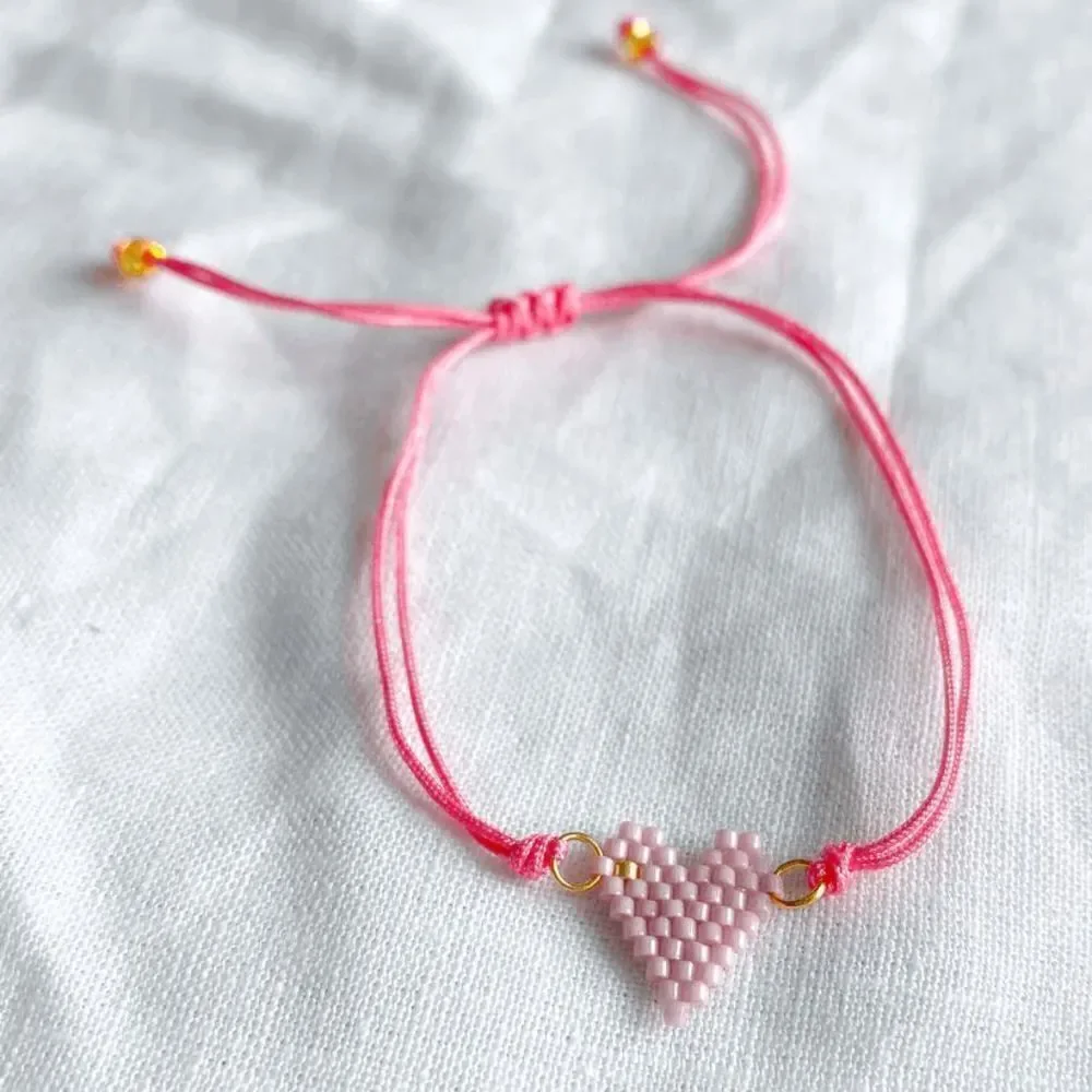 Miyuki Delica Pink Heart Shaped Seed Bead Bracelet